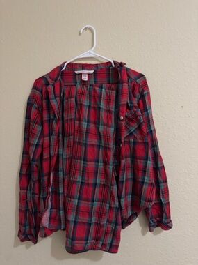 Victoria's Secret Red and Green Plaid Button-Down Shirt and pants